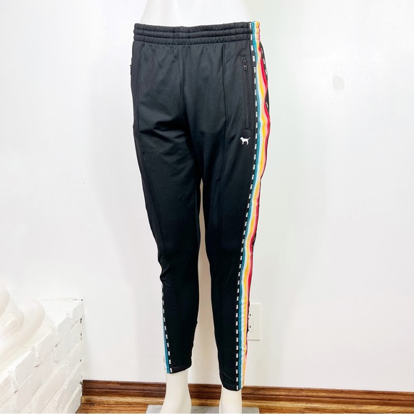 PINK by VICTORIA SECRET skinny black track pants zip ankle, tie waist NWOT sz M - Picture 8 of 9